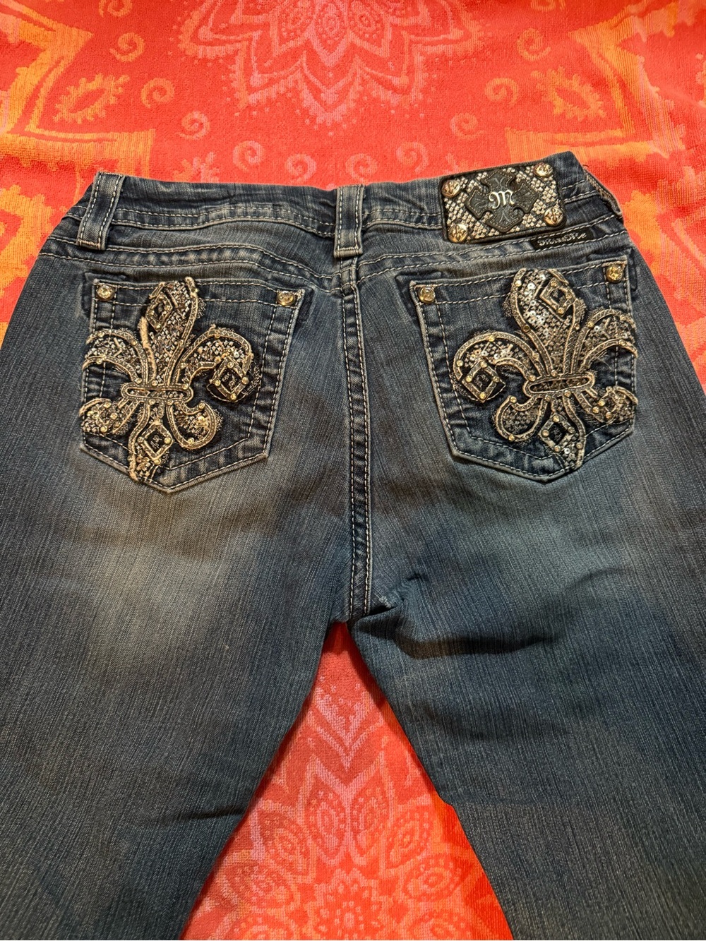 Miss Me Dark Blue Embellished Fleur-de-Lis Bootcut Jeans